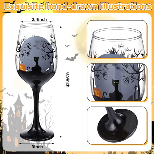 Halloween Black Cat Moon Pumpkin Grave Stone Wine Glass Set - 2 Pcs
