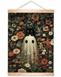 Ghost and Black Cat Gothic Wall Art Canvas - Colorful Halloween Decor, 18.5x14 Inch - Ghost01