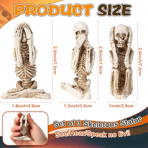 Halloween Skeleton Statue See Hear Speak No Evil Meditation - LemonRoad