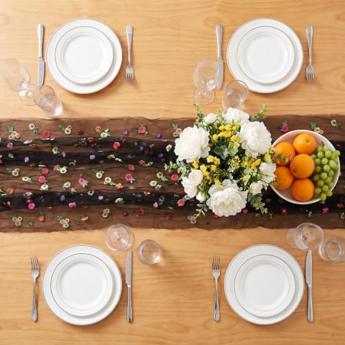 Black Embroidered Floral Daisy Tulle Table Runner 10Ft - Variation of THIS listing