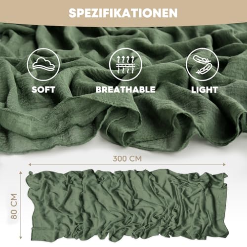 120 Inch 3-Piece Forest Green Gauze Wedding Table Runner - Boho Home Decor