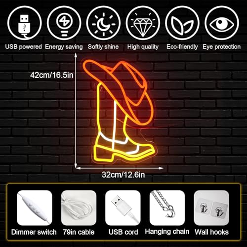 Horseneon Cowboy Neon Sign with Cowboy Hat & Boots - Western Wall Decor
