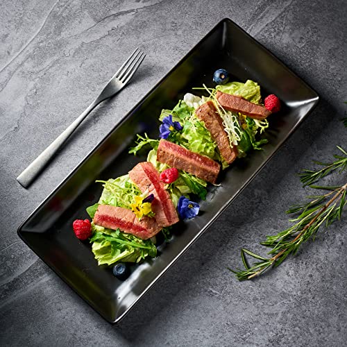 Black Porcelain Serving Platters Set of 4 - 14 Inch Rectangular Dinnerware