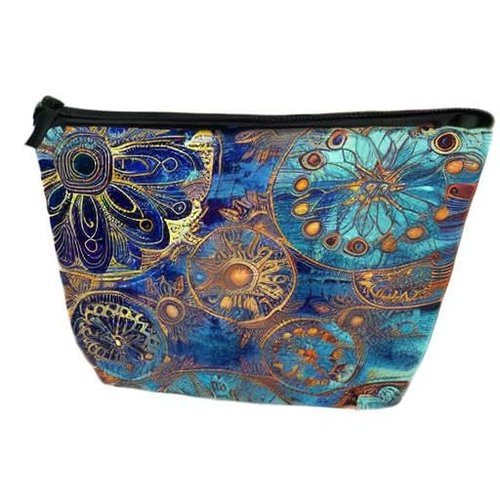 Makeup Bag Blue Gold Mandala Cosmetic Bags for Women Mini Portable Boho Flower Travel Toiletry Bag Organizer Make up Brushes Aesthetic Accessories Waterproof Storage Bags