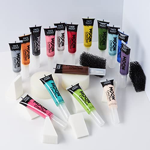 Face and Body Paint Set with Brush - 16 Vibrant Colors, 0.50 fl oz Each