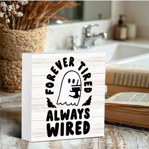 Wired Halloween Ghost Coffee Sign Indoor Home Office Decor - 5x5 Inches