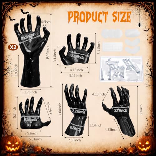 78pcs Halloween Indoor Gothic Decor Set with Creepy Hands & 3D Bat Stickers