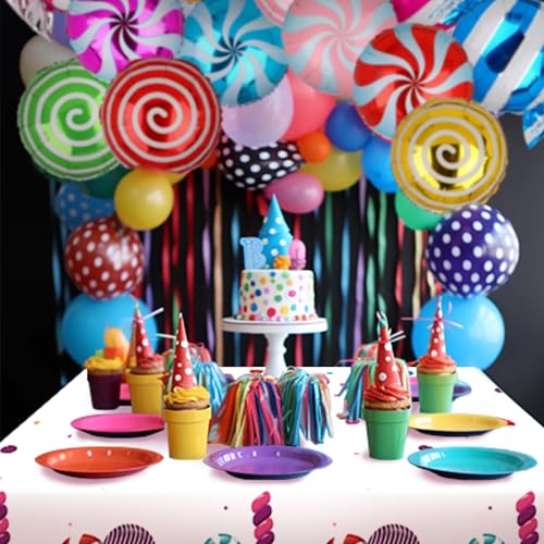Candy Theme Plastic Table Cover - 7x5 Inches, Lollipop Design, Disposable Party Tablecloth