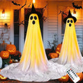 Light Up Ghost Decorations for Halloween Outdoor Indoor - 2 Pack with Witch Hats