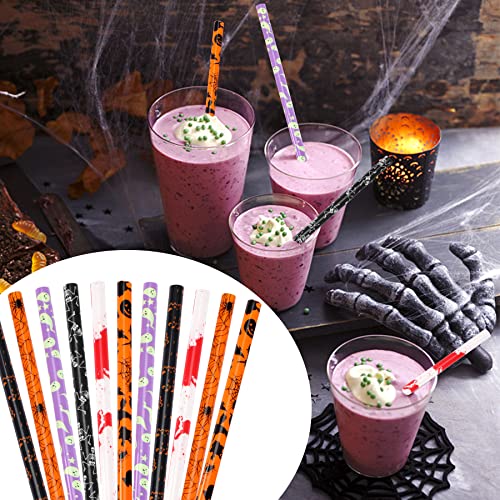 Halloween Reusable Drinking Straws 30 Pcs - Pumpkin, Bat, Skeleton, Spider Web - Straight Style