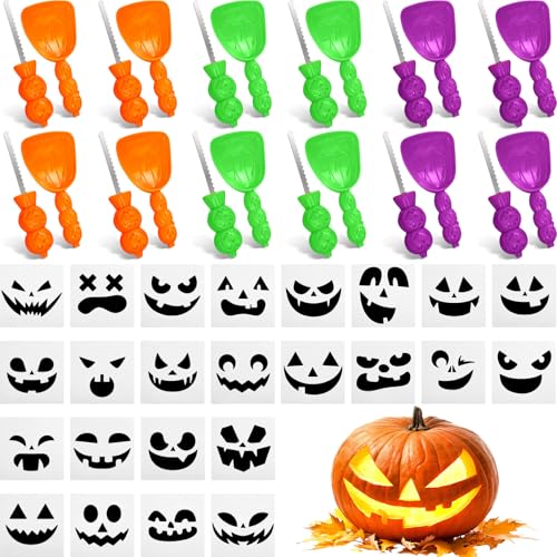 Halloween Pumpkin Carving Kit with Stencils - Multicolor, 48 Pieces with Green, Purple, Orange Variations
