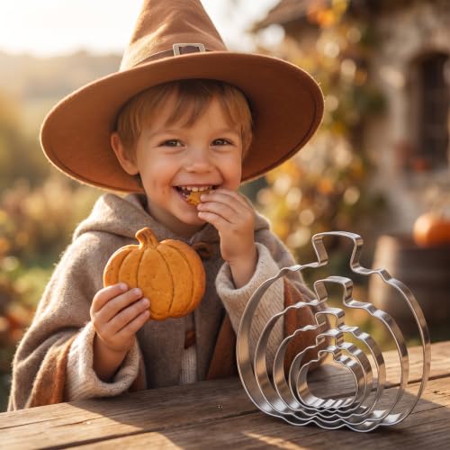 5Pcs Stainless Steel Pumpkin Cookie Cutter Set - Fall & Halloween Baking Tools