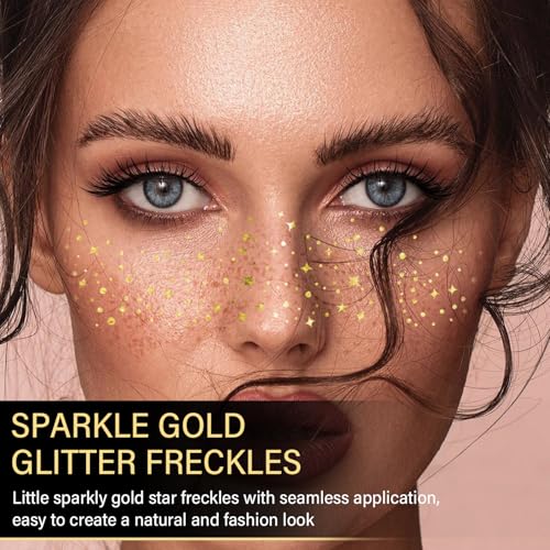 Gold Glitter Freckles Face Tattoos - 20 Pcs Temporary Makeup for Parties