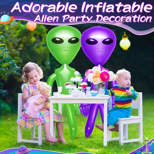 Inflatable Alien Party Decorations Set - 67 Inch Jumbo Blow-up Toy in Blue, Green & Purple