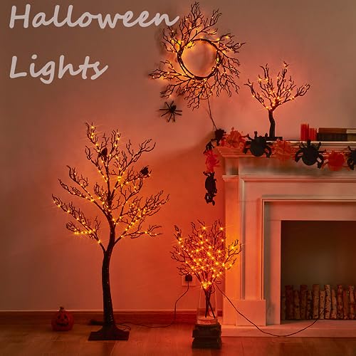 4ft Halloween Tree with 150 Orange Fairy Lights - Gothic Indoor & Outdoor Decoration
