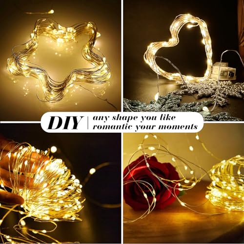 Battery Operated Fairy Lights 7ft Silver Wire 20 Mini LEDs 3 Modes - Warm White, 100 Pack