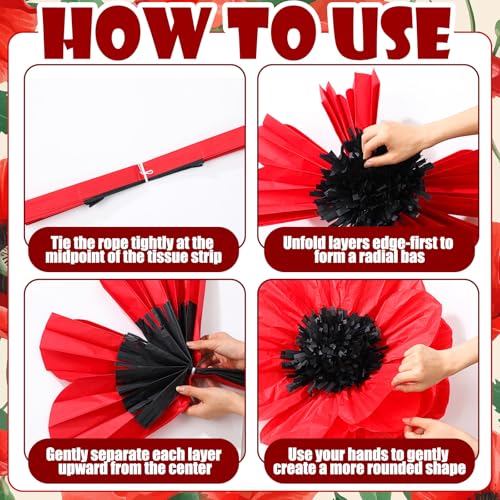 Giant Red Poppy Paper Flowers Decor Set - Halloween Wizard Party & More