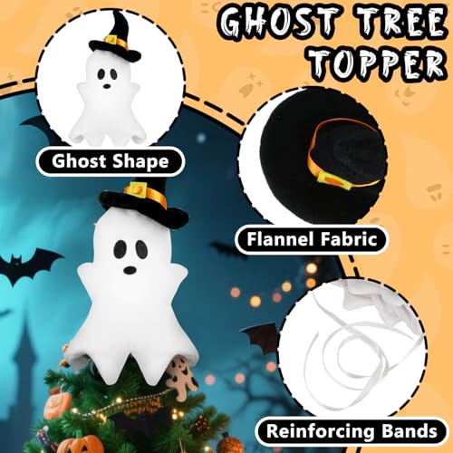 Halloween Ghost Tree Topper with Witch Hat – Spooky Indoor Decor, 11.8-Inch