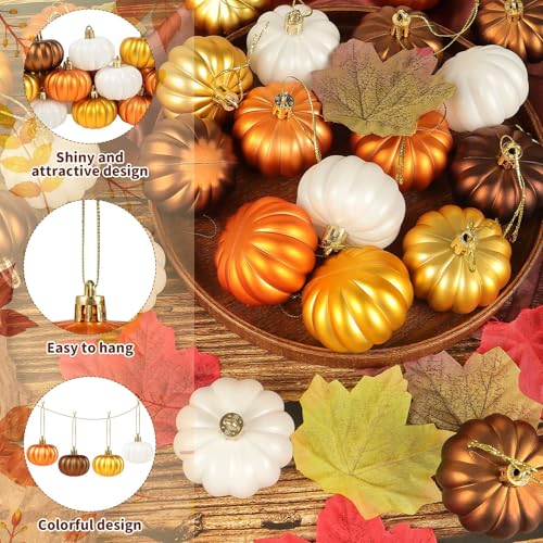 Multi Color Fall Pumpkin Tree Ornaments Set - 12 Mini Hanging Pumpkins