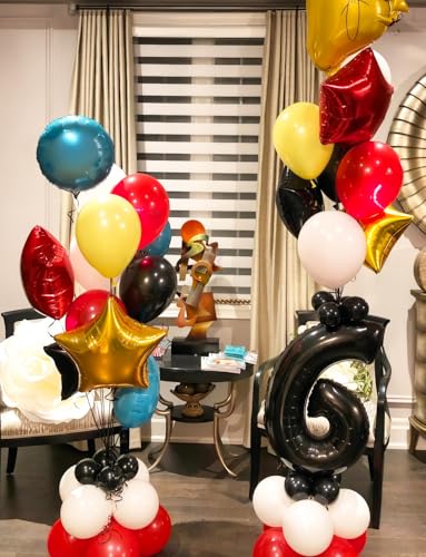 Black Star Balloons Set - 20 Large Foil Star Balloons with Ribbon - Black Variation