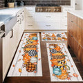 Fall Kitchen Rug Set of 3 - Washable Pumpkin and Plaid Runner Mats with Non-Slip Backing - Leopard Pumpkins Variation