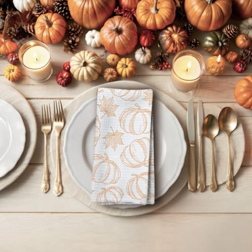 Fall Kitchen Hand Towels with Maple Leaf & Pumpkin Decor - 16x24in - Color-2