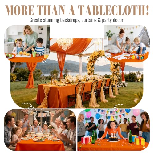 Orange Disposable Plastic Table Cover Roll - 54 Inch x 3600 Inch Waterproof Party Tablecloth with Cutter
