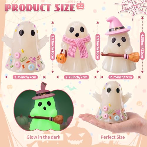 Pastel Halloween Ghost Figurines Set - Glow in the Dark Resin Decor - 3 Pieces