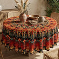 Orange Bohemia Round Tablecloth 60in - Boho Polyester Cover for Dining & Events