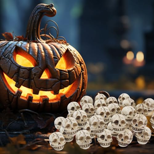 Mini Halloween Skeleton Head Figurines Set - Resin 20 Pcs - Styl2