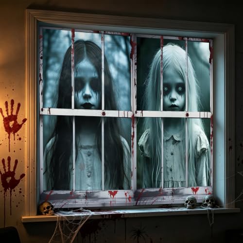 Halloween Ghost Girl Window Covers Set - Spooky Haunted House Decor