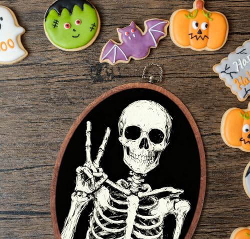 Funny Skeleton Wall Art - Halloween Oval Wall Hanging Decorations - Variation 17