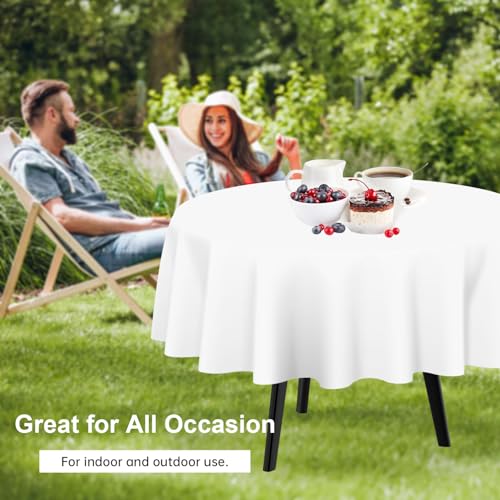 Disposable White Round Plastic Tablecloth - 6 Pack, 84 Inch for Events & Parties