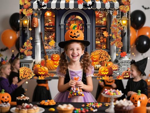 Halloween Backdrop for Photography 7x5FT - Maple Leaves Witch Pumpkin Banner