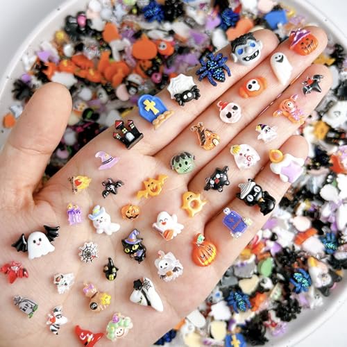 Halloween Nail Charms Set with Ghost Pumpkin Spider Web Rhinestones - Style06