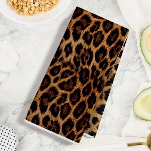 2 Pcs Retro Leopard Kitchen Towels - Reusable Hand Towels Multi 1527