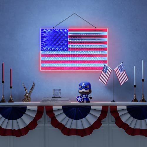 3D Mirror American Flag Infinity Mirror Light - 23x15 Patriotic Window Decor - Variation of This Listing
