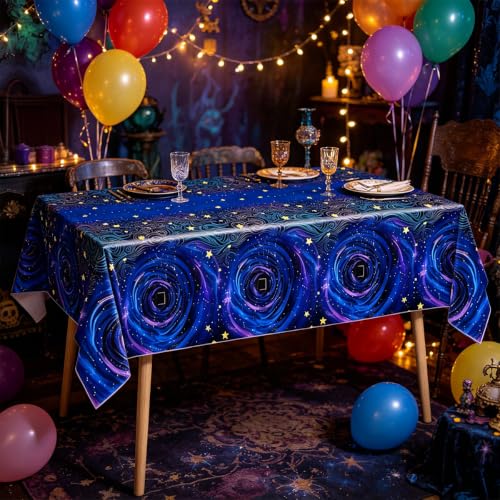 Starry Night Ghost House Halloween Tablecloths - 2 Pack, Disposable, 108x54 Inches