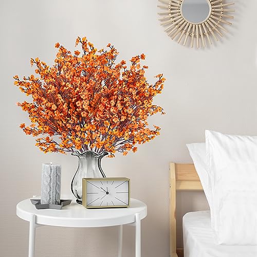 15 Pcs Fall Orange Baby's Breath Artificial Flowers Bulk Silk Gypsophila for DIY Home Decor