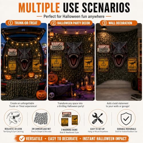 Dinosaur Trunk or Treat Decorations Kit Halloween Jungle Safari Car Garage Set with Backdrop