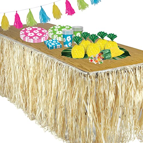 Raffia Table Skirting - Natural Tropical Party Decor 30x108 Inches - 1 Pack