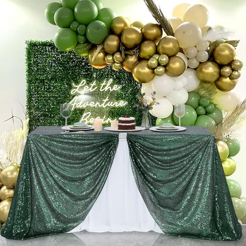 90x90 Inch Emerald Green Sequin Tablecloth for Parties & Events