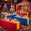 Carnival Circus Party Tablecloths Set - Red, Blue & Yellow Plastic Coverings