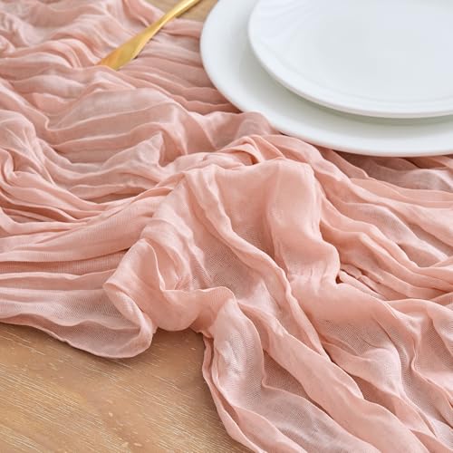 6 Pack Dusty Pink Cheesecloth Table Runners - 10FT Romantic Wedding Decor