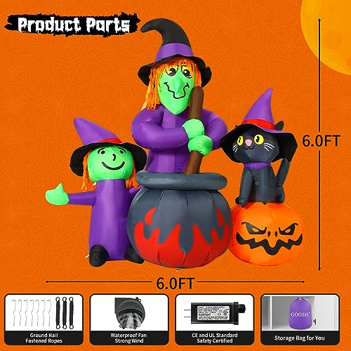 Halloween Inflatable Witch and Cauldron Decor - 6 FT Outdoor Yard Ornament with Built-in LEDs
