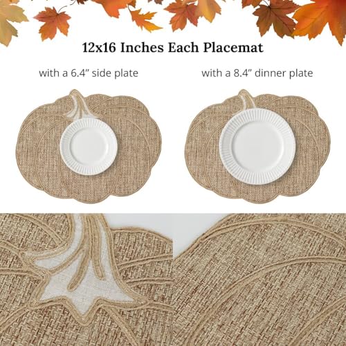 Pumpkin Fall Placemats Set of 4 - Thanksgiving Halloween Autumn Decor