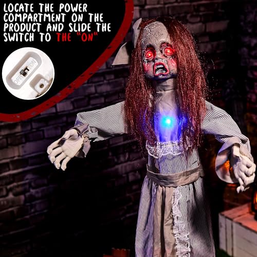 4ft Creepy Halloween Animatronic Doll - Spooky Talking Light-Up Eyes Prop with Sound & Movement - Doll Variation