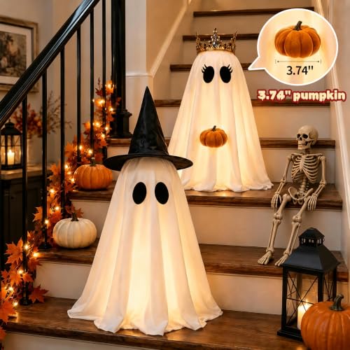 Light-Up Ghost Halloween Decorations - 2 Pack Indoor Spooky & Cute Decor