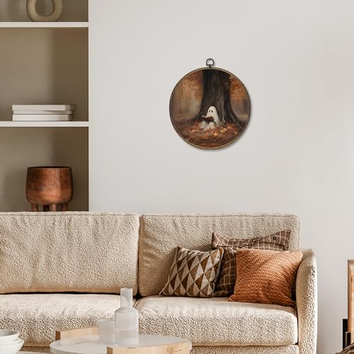 Ghost Fall Round Wall Art Decor - Halloween Bookish Rustic Autumn 10x10in - Variation 4