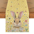 Yellow Bunny Rabbit Floral Polka Dot Easter Table Runner 13x90 Inch - Spring Kitchen Decor